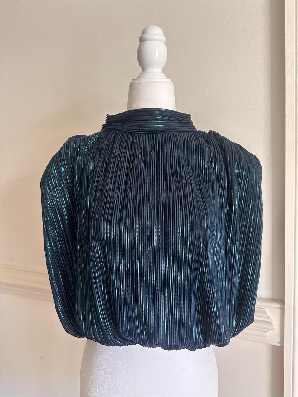 A Pleated Metallic Blue Women's Top
